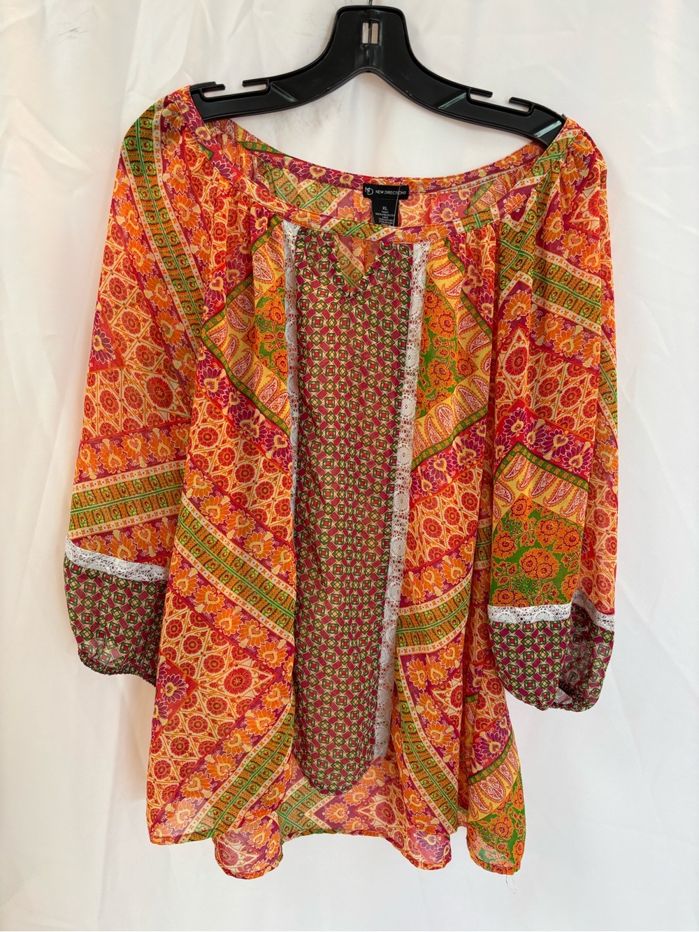 new directions Multicolor Boho Peasant Tunic in Orange and Pink